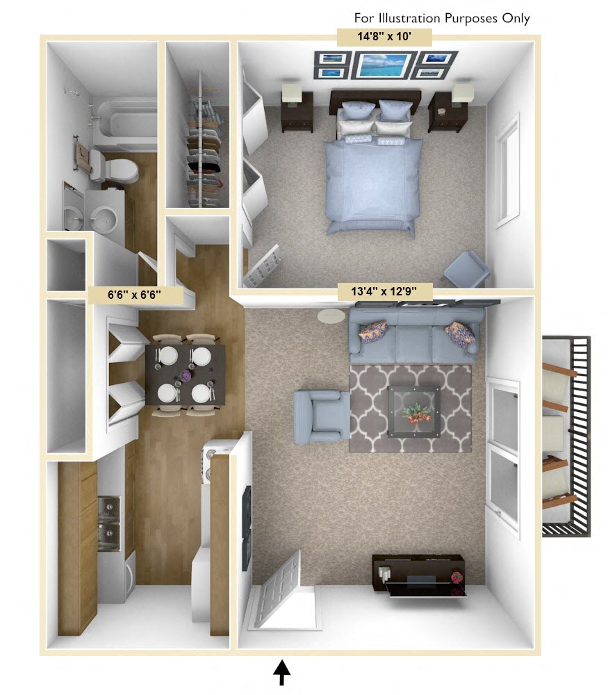 Haven - 1 Bed 1 Bath Floor Plan at Woodland Place, Midland, Michigan